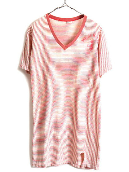 70s USA製 ■ チャンピオン 染込み プリント ボーダー 半袖 Tシャツ ( M メンズ S 程) 古着 70年代 Champion バータグ スリーピング ウェア
