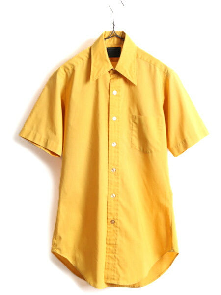 70s ビンテージ ■ シアーズ ポケット付き 半袖 シャツ ( 14 1/2 メンズ S 程) 古着 70年代 SEARS 無地 ポケット付き マスタード イエロー