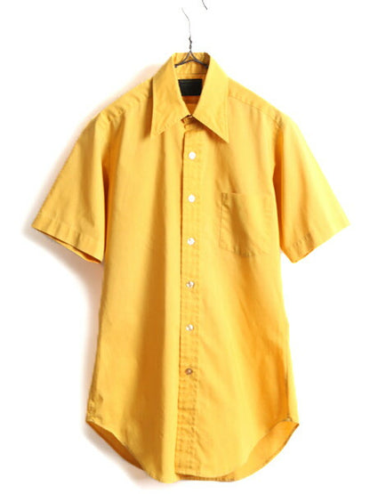 70s ビンテージ ■ シアーズ ポケット付き 半袖 シャツ ( 14 1/2 メンズ S 程) 古着 70年代 SEARS 無地 ポケット付き マスタード イエロー