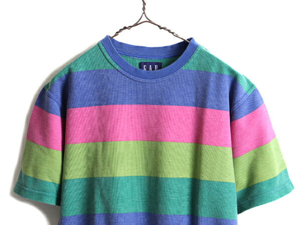 90s キッズ XL メンズ S レディース M 程■ OLD GAP ポケット付き ボーダー 鹿の子 半袖 Tシャツ 古着 90年代 オールド ギャップ ポケT