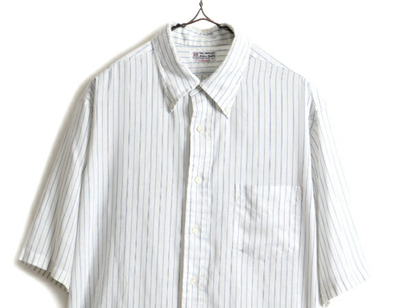 70s ビンテージ ■ HOLBROOK ストライプ 半袖 ボタンダウン シャツ ( メンズ L 程) 古着 70年代 半袖シャツ ポケット付き 2トーン 柄シャツ