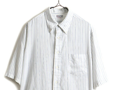 70s ビンテージ ■ HOLBROOK ストライプ 半袖 ボタンダウン シャツ ( メンズ L 程) 古着 70年代 半袖シャツ ポケット付き 2トーン 柄シャツ