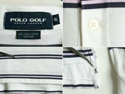 ペルー製 高級 ピマコットン 大きいサイズ XL ■ POLO GOLF ラルフローレン 鹿の子 ボーダー 長袖 ポロシャツ ( メンズ ) 古着 ポロ ゴルフ