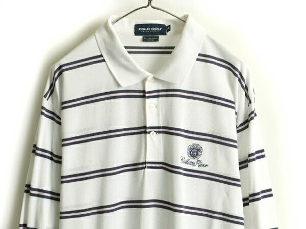 ペルー製 高級 ピマコットン 大きいサイズ XL ■ POLO GOLF ラルフローレン 鹿の子 ボーダー 長袖 ポロシャツ ( メンズ ) 古着 ポロ ゴルフ