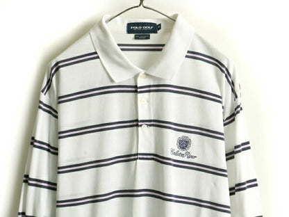 ペルー製 高級 ピマコットン 大きいサイズ XL ■ POLO GOLF ラルフローレン 鹿の子 ボーダー 長袖 ポロシャツ ( メンズ ) 古着 ポロ ゴルフ