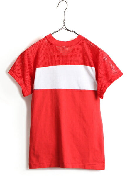 80s USA製 ■ チャンピオン メッシュ 切替 プリント 半袖 Tシャツ ( S メンズ レディース 小さめ XS 程) 古着 80年代 ビンテージ Champion