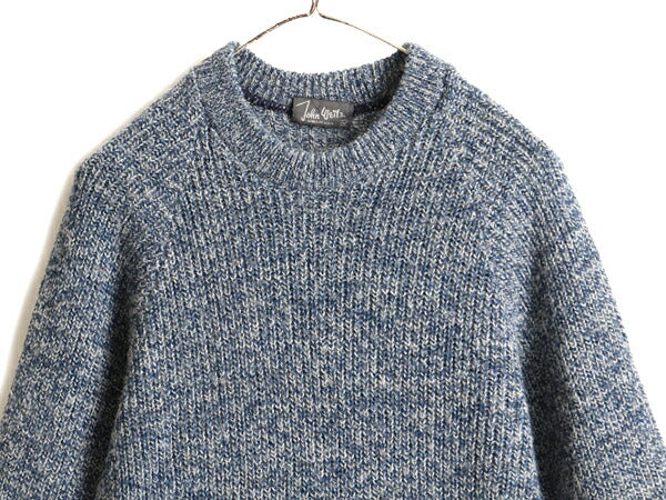 70s USA製 ビンテージ ■ John Weitz 長袖 アクリル 二ット セーター レディース M メンズ S 程/ 古着 70年代 チャンキー 長袖ニット 青 白