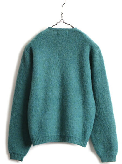 60s ビンテージ 35% モヘア ★ Vネック ウール モヘヤ 長袖 ニット セーター ( メンズ S ) 古着 60年代 毛長 プルオーバー ターコイズ 無地