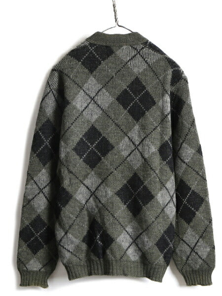60s ★ BRENTWOOD アーガイル ウール アルパカ 長袖 ニット カーディガン メンズ L / 古着 ビンテージ 60年代 セーター 毛足 ポケット付き