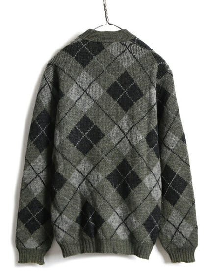 60s ★ BRENTWOOD アーガイル ウール アルパカ 長袖 ニット カーディガン メンズ L / 古着 ビンテージ 60年代 セーター 毛足 ポケット付き