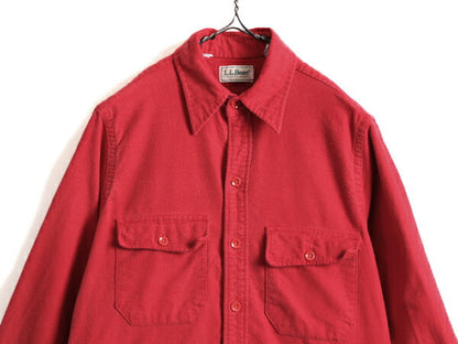 80s ■ エルエルビーン コットン シャモア クロス 長袖 シャツ ( 15 メンズ M 程) 古着 80年代 LLBEAN LLビーン ネルシャツ 無地 旧タグ 赤