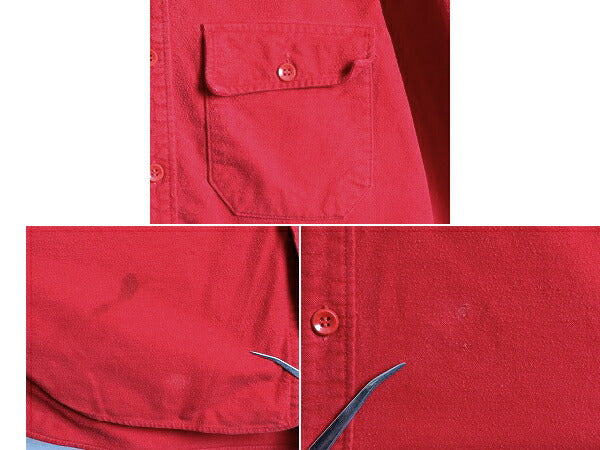 80s ■ エルエルビーン コットン シャモア クロス 長袖 シャツ ( 15 メンズ M 程) 古着 80年代 LLBEAN LLビーン ネルシャツ 無地 旧タグ 赤
