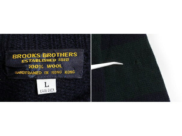 80s ビンテージ ■ ブルックスブラザーズ ワイド ボーダー ウール 長袖 ニット セーター メンズ L / 80年代 Brooks Brothers 2トーン 紺 緑