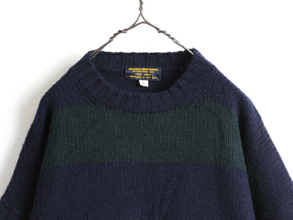 80s ビンテージ ■ ブルックスブラザーズ ワイド ボーダー ウール 長袖 ニット セーター メンズ L / 80年代 Brooks Brothers 2トーン 紺 緑