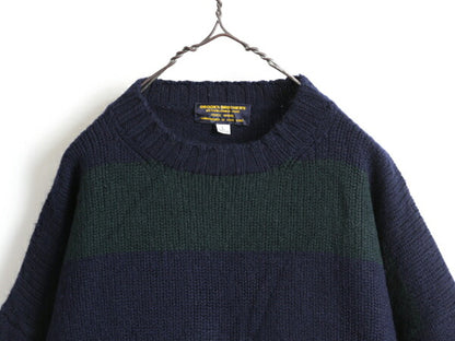 80s ビンテージ ■ ブルックスブラザーズ ワイド ボーダー ウール 長袖 ニット セーター メンズ L / 80年代 Brooks Brothers 2トーン 紺 緑