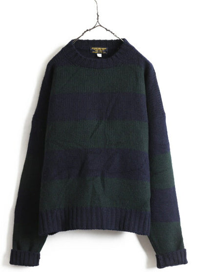 80s ビンテージ ■ ブルックスブラザーズ ワイド ボーダー ウール 長袖 ニット セーター メンズ L / 80年代 Brooks Brothers 2トーン 紺 緑