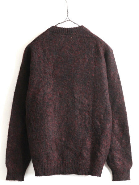 60s 70s ビンテージ ★ Vネック モヘア ニット セーター 40 メンズ M 程/ 古着 60年代 70年代 モヘヤ ウール 無地 毛長 プルオーバー 赤 黒