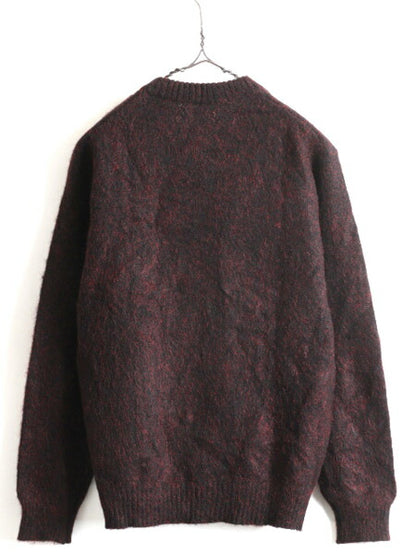 60s 70s ビンテージ ★ Vネック モヘア ニット セーター 40 メンズ M 程/ 古着 60年代 70年代 モヘヤ ウール 無地 毛長 プルオーバー 赤 黒