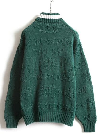 90s ■ OLD GAP タートルネック 3D ノルディック コットン ニット セーター ( メンズ L ) 古着 90年代 オールド ギャップ 紺タグ 立体編み
