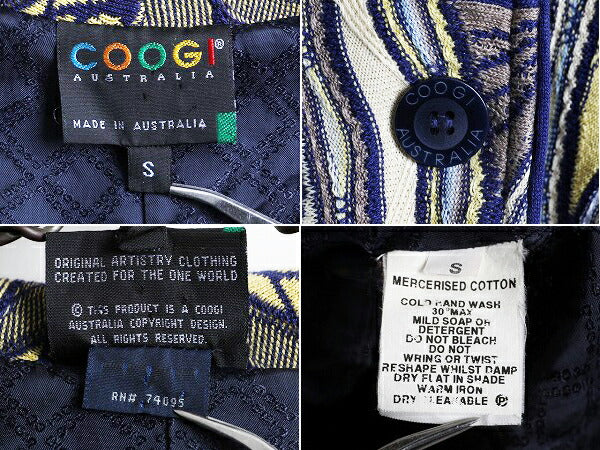 90s オーストラリア製 ■ COOGI 3D 立体編み コットン ニット ジャケット レディース S / 90年代 コート ロング カーディガン 羽織り 総柄