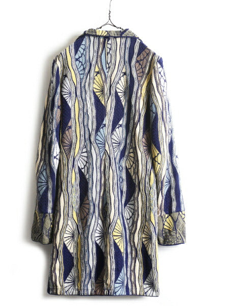 90s オーストラリア製 ■ COOGI 3D 立体編み コットン ニット ジャケット レディース S / 90年代 コート ロング カーディガン 羽織り 総柄