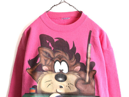 90s ■ ワーナー タズマニアンデビル プリント スウェット ( メンズ レディース S 程) 90年代 ルーニー テューンズ キャラクター ピンク
