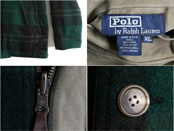 90s USA製 ★ POLO ポロ ラルフローレン コットン × ウール リバーシブル ジャケット ( メンズ XL ) 90年代 オールド フルジップ メルトン
