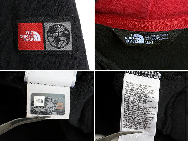 2018 オリンピック 人気 黒 ■ ノースフェイス 国旗 プリント スウェット フード パーカー レディース M / The North Face 裏起毛 スエット