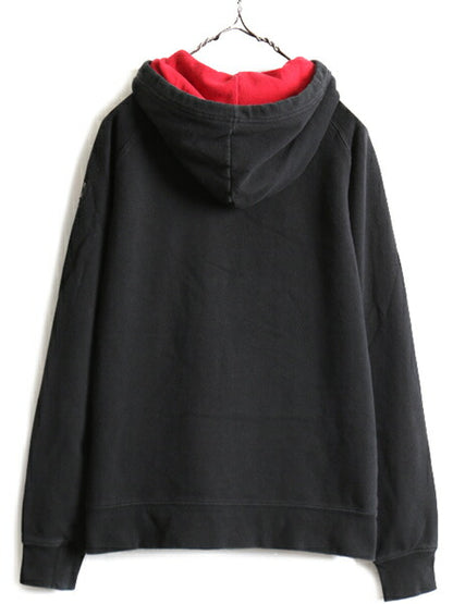 2018 オリンピック 人気 黒 ■ ノースフェイス 国旗 プリント スウェット フード パーカー レディース M / The North Face 裏起毛 スエット