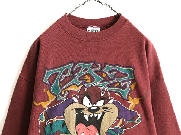 ワーナー タズマニアンデビル プリント スウェット トレーナー( レディース XL メンズ L 程) 90s 古着 90年代 USA製 TULTEX キャラキター