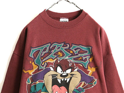 ワーナー タズマニアンデビル プリント スウェット トレーナー( レディース XL メンズ L 程) 90s 古着 90年代 USA製 TULTEX キャラキター