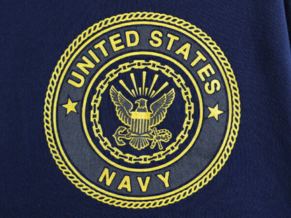 90s USA製 ■ US NAVY 両面 プリント スウェット フード パーカー メンズ M / 古着 90年代 オールド ミリタリー トレーナー 裏起毛 軍物 紺