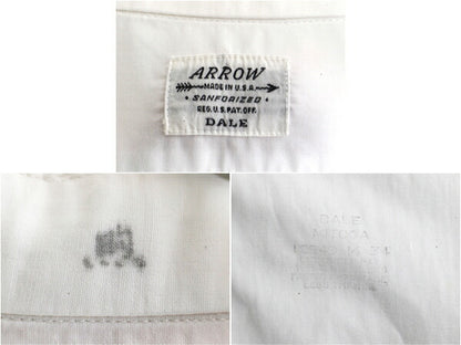 50s USA製 ★ ARROW マチ付き コットン 長袖 シャツ ( 14 メンズ S 程) 50年代 ビンテージ 長袖シャツ コットンシャツ 白シャツ 無地 白