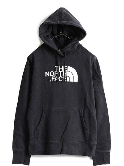 ■ ノースフェイス プリント スウェット フード パーカー ( レディース M ) The North Face トレーナー プルオーバー 裏起毛 アウトドア 黒