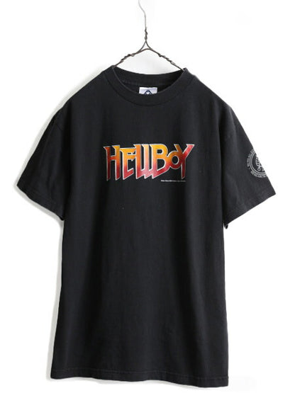 00s ★ ヘルボーイ プリント 半袖 Tシャツ ( メンズ M ) 00年代 HELLBOY オフィシャル 映画 ムービー アメコミ ヘビーウェイト 当時物 黒
