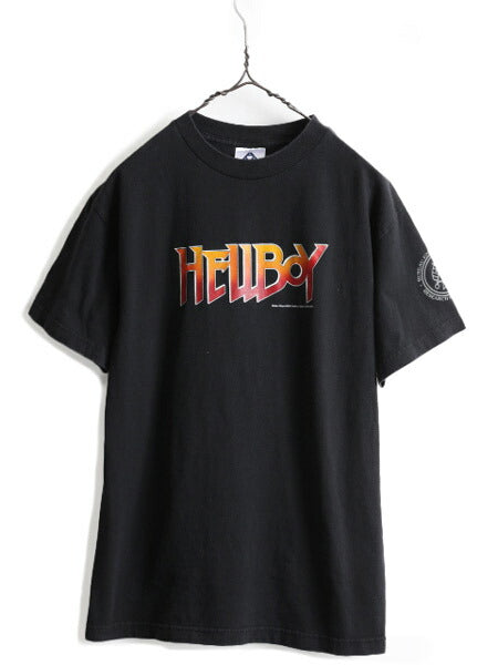 00s ★ ヘルボーイ プリント 半袖 Tシャツ ( メンズ M ) 00年代 HELLBOY オフィシャル 映画 ムービー アメコミ ヘビーウェイト 当時物 黒