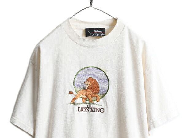 90s 00s ★ ディズニー オフィシャル ライオンキング 刺繍 Tシャツ ( メンズ XL ) LION KING ムービー 映画 キャラクター アニマル アニメ