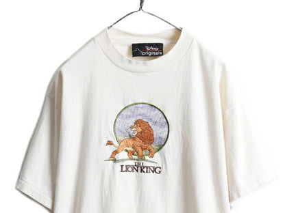 90s 00s ★ ディズニー オフィシャル ライオンキング 刺繍 Tシャツ ( メンズ XL ) LION KING ムービー 映画 キャラクター アニマル アニメ
