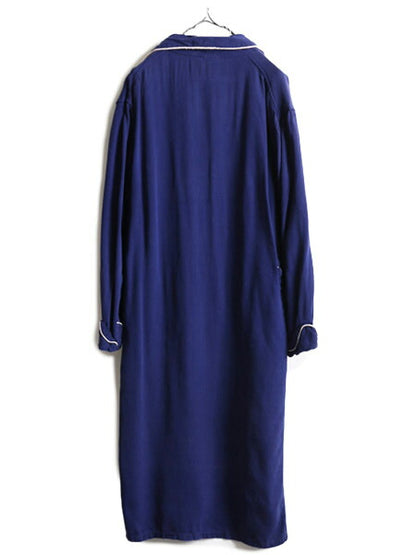 60s ビンテージ ■ ピルグリム レーヨン ガウン コート メンズ L / 60年代 PILGRIM SEARS ロングコート ローブ 羽織り ヘビーウェイト 紺