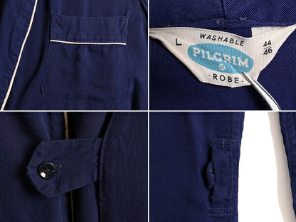60s ビンテージ ■ ピルグリム レーヨン ガウン コート メンズ L / 60年代 PILGRIM SEARS ロングコート ローブ 羽織り ヘビーウェイト 紺