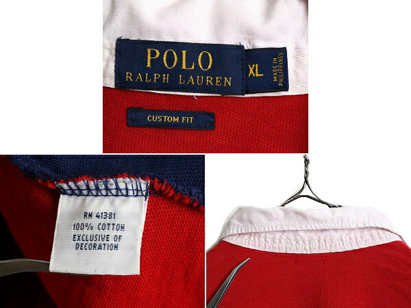 大きいサイズ XL ■ ポロ ラルフローレン クレイジー パターン 長袖 ラガー シャツ ( メンズ ) 古着 POLO ラグビーシャツ カスタムフィット
