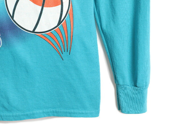 90s USA製 ボーイズ XL メンズ S 程■ ワーナー タズマニアンデビル NBA ホーネッツ フード付き 長袖 Tシャツ キャラクター ロンT 2トーン