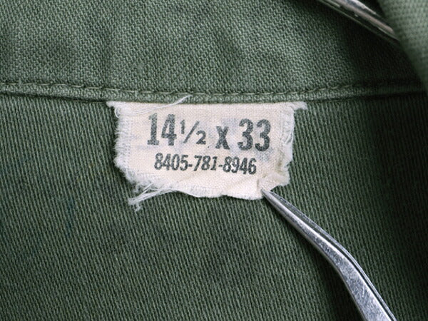 60s ビンテージ ■ 米軍実物 US ARMY コットン サテン ユーティリティ シャツ ( 14 1/2 メンズ XS 程) 古着 シャツ袖 2nd OG107 ミリタリー