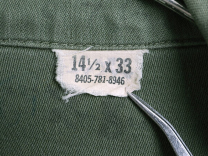 60s ビンテージ ■ 米軍実物 US ARMY コットン サテン ユーティリティ シャツ ( 14 1/2 メンズ XS 程) 古着 シャツ袖 2nd OG107 ミリタリー