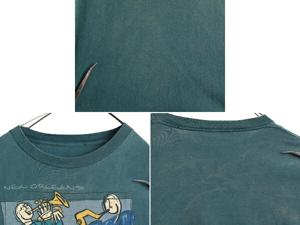 90s ★ ジャズ アート プリント Tシャツ メンズ XL / 90年代 オールド JAZZ 芸術 イラスト バンド シングルステッチ 青 緑 ヘビーウェイト
