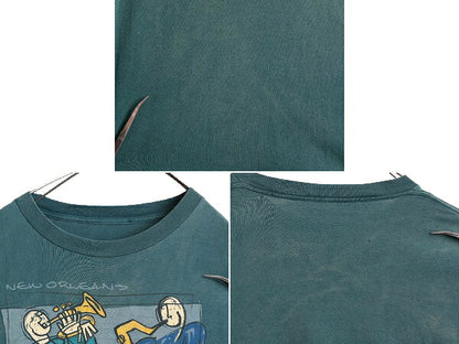 90s ★ ジャズ アート プリント Tシャツ メンズ XL / 90年代 オールド JAZZ 芸術 イラスト バンド シングルステッチ 青 緑 ヘビーウェイト