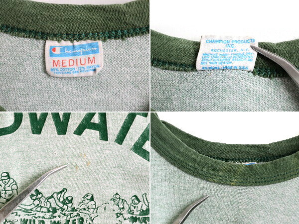 70s USA製 ★ チャンピオン 両面 プリント リンガー Tシャツ メンズ M / 70年代 Champion バータグ 88 12 霜降り 緑 シングルステッチ 企業