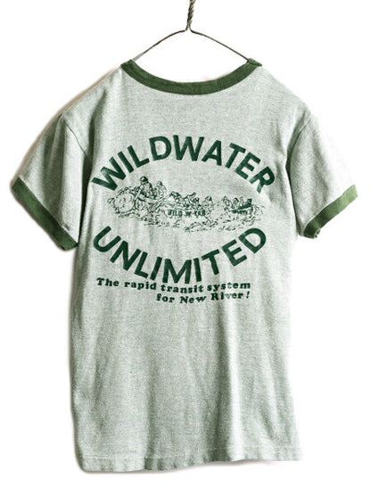 70s USA製 ★ チャンピオン 両面 プリント リンガー Tシャツ メンズ M / 70年代 Champion バータグ 88 12 霜降り 緑 シングルステッチ 企業