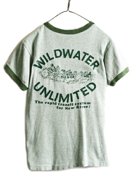 70s USA製 ★ チャンピオン 両面 プリント リンガー Tシャツ メンズ M / 70年代 Champion バータグ 88 12 霜降り 緑 シングルステッチ 企業