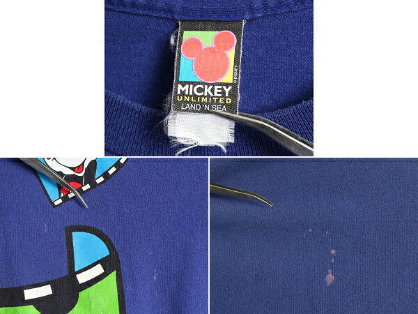 90s 大きいサイズ XL 程■ ディズニー オフィシャル ミッキー プリント 半袖 Tシャツ メンズ レディース / 90年代 DISNEY キャラクター 青